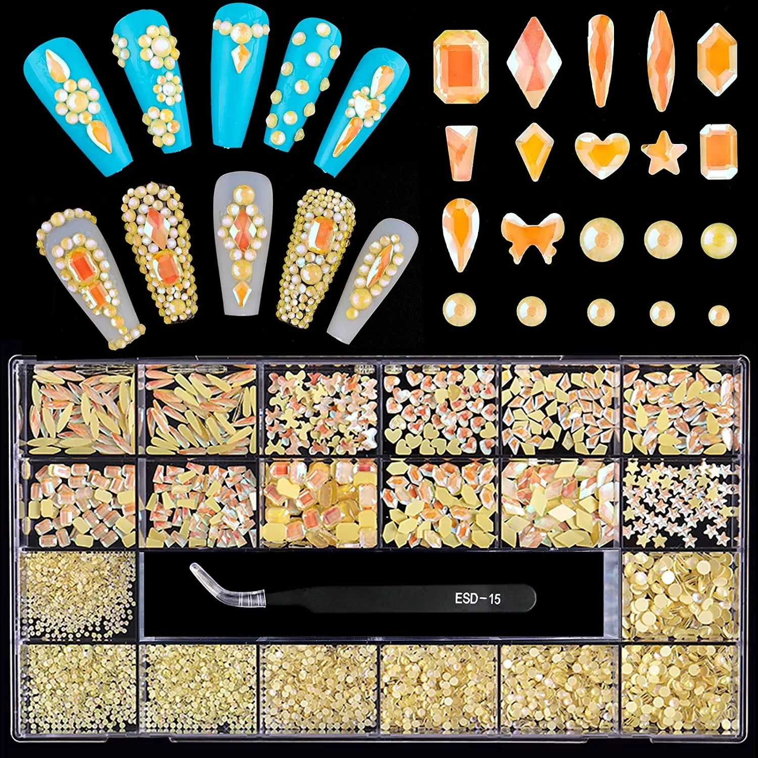 3100Pcs Professional AB Nail Rhinestones Kit EBANKU Red Nail Art Crystal Rhinestones for Nails Mixed Shape Nail Gems Jewels with Rhinestone Picker Dotting Pen Tweezers for DIY Nail Art Craft