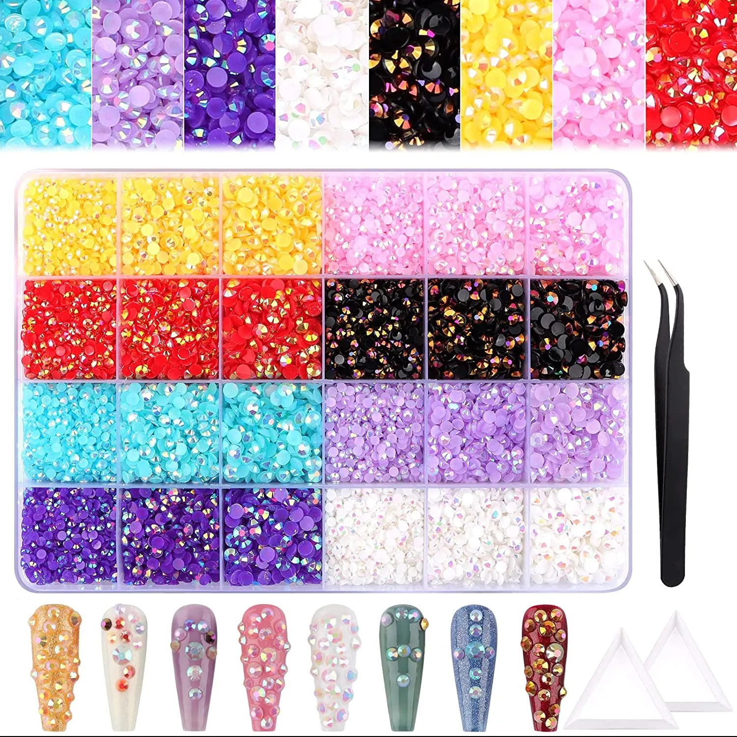 3100Pcs Professional AB Nail Rhinestones Kit EBANKU Red Nail Art Crystal Rhinestones for Nails Mixed Shape Nail Gems Jewels with Rhinestone Picker Dotting Pen Tweezers for DIY Nail Art Craft