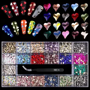 3100Pcs Professional AB Nail Rhinestones Kit EBANKU Red Nail Art Crystal Rhinestones for Nails Mixed Shape Nail Gems Jewels with Rhinestone Picker Dotting Pen Tweezers for DIY Nail Art Craft