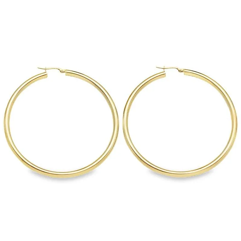 3mm Tube High Polish Classic Hoop Earrings in 10K, 14K Yellow Gold