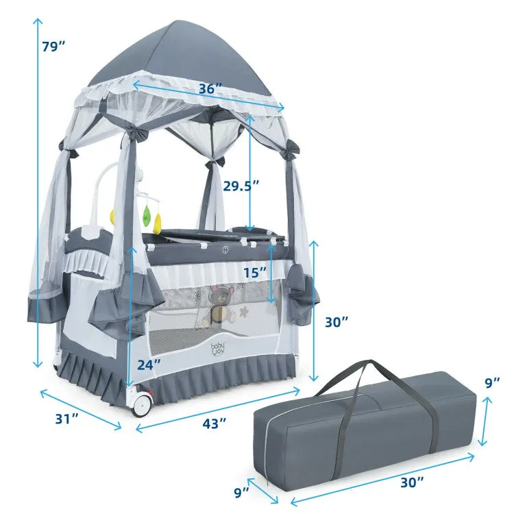 4-in-1 Portable Baby Playard with Carry Bag and Mosquito Net