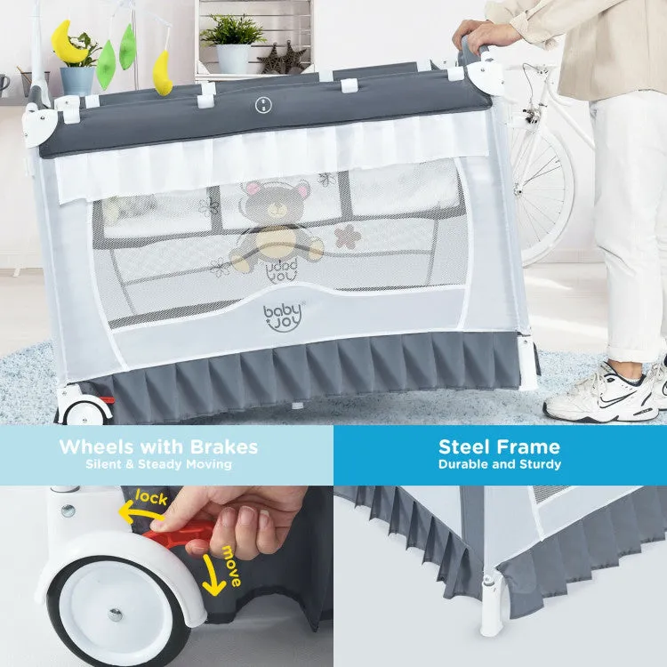 4-in-1 Portable Baby Playard with Carry Bag and Mosquito Net
