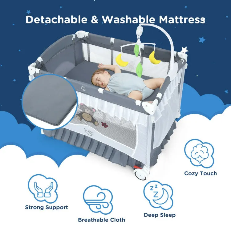 4-in-1 Portable Baby Playard with Carry Bag and Mosquito Net