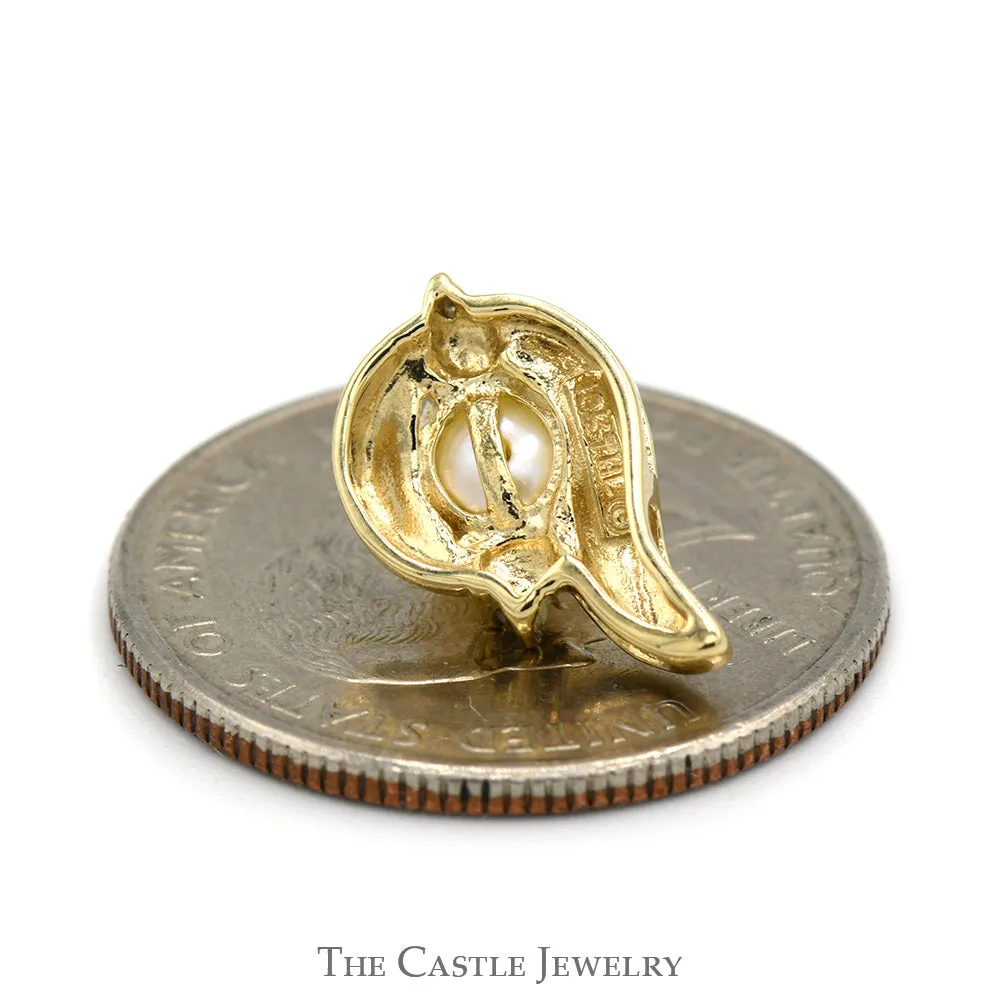 5.5mm Round Pearl Tear Drop Shaped Pendant with Diamond Accents in 10k Yellow Gold