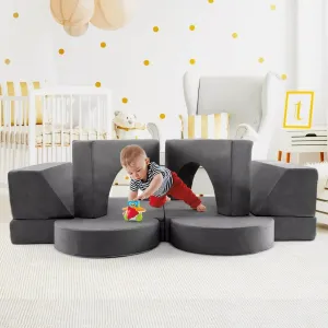 8 Piece Montessori Modular Soft Play Set | Foam Building Blocks | Sofa Chair | Grey | 12m 