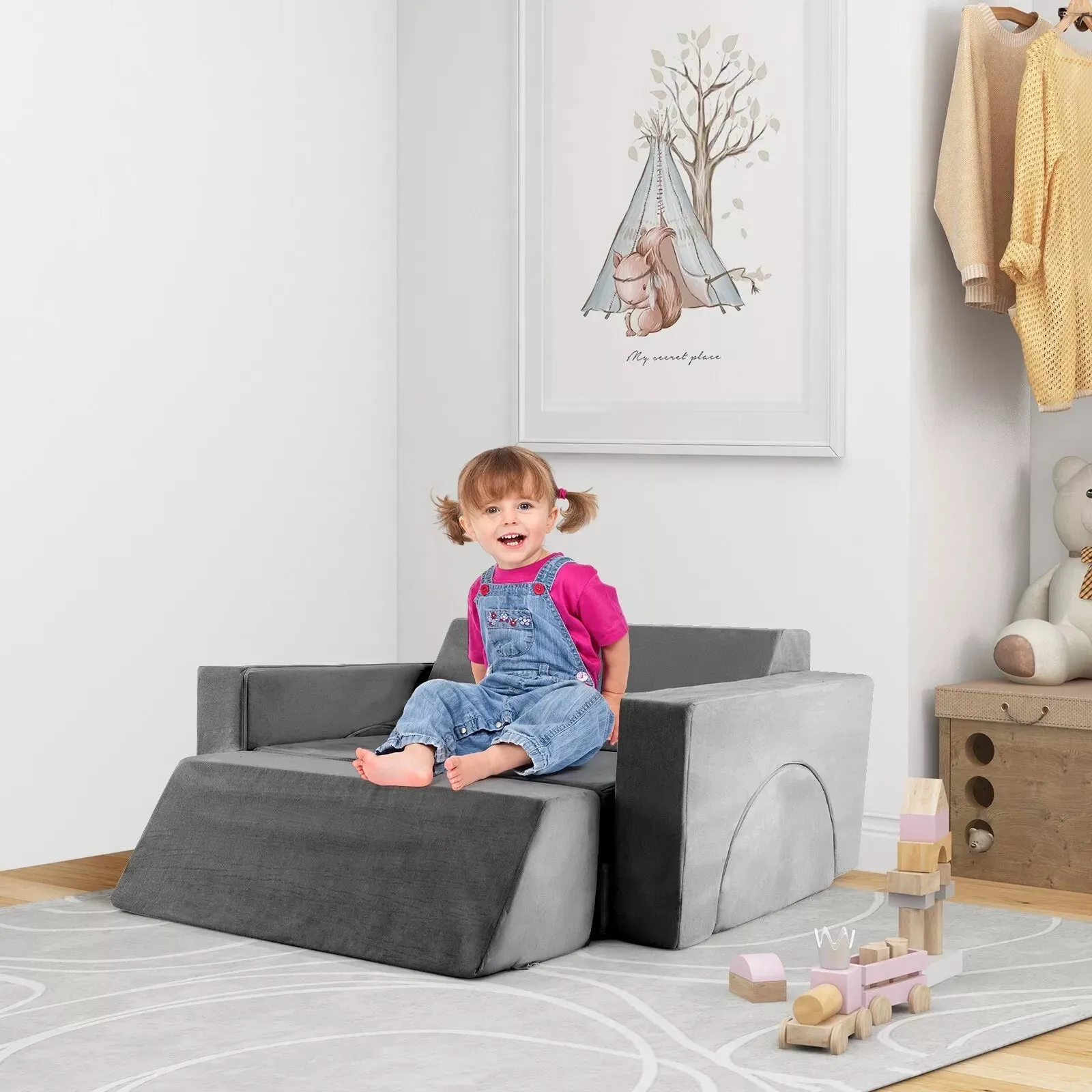 8 Piece Montessori Modular Soft Play Set | Foam Building Blocks | Sofa Chair | Grey | 12m 