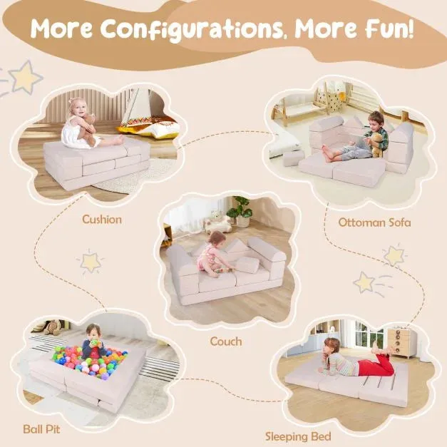 9 Piece Montessori Modular Soft Play Set | Foam Blocks | Sofa Chair | Ballpit | Beige