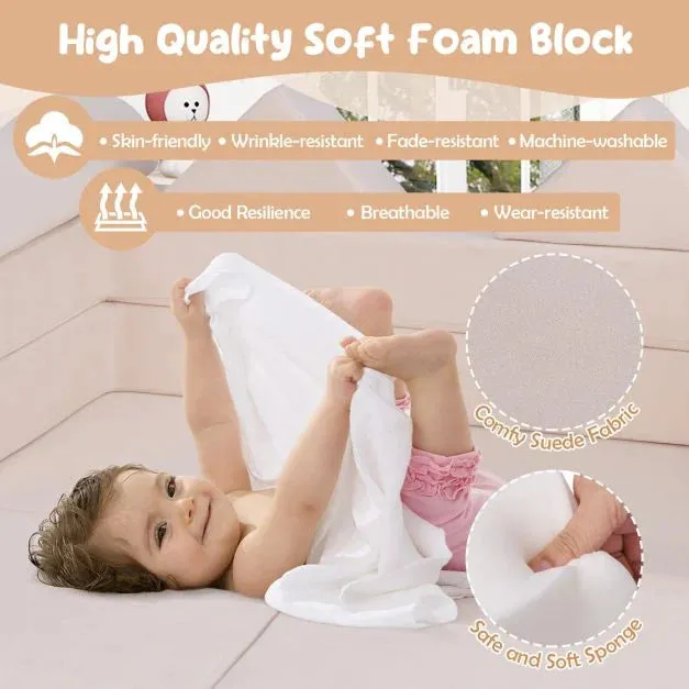 9 Piece Montessori Modular Soft Play Set | Foam Blocks | Sofa Chair | Ballpit | Beige