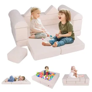 9 Piece Montessori Modular Soft Play Set | Foam Blocks | Sofa Chair | Ballpit | Beige