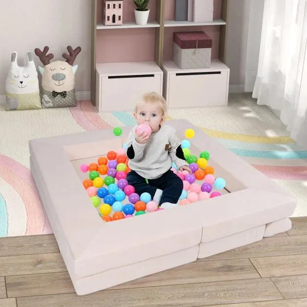 9 Piece Montessori Modular Soft Play Set | Foam Blocks | Sofa Chair | Ballpit | Beige