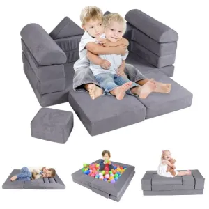 9 Piece Montessori Modular Soft Play Set | Foam Blocks | Sofa Chair | Ballpit | Grey