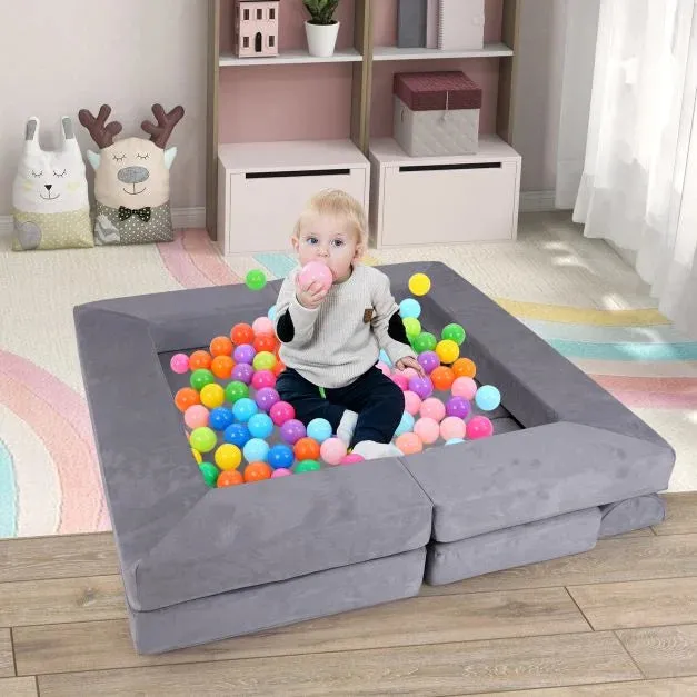 9 Piece Montessori Modular Soft Play Set | Foam Blocks | Sofa Chair | Ballpit | Grey