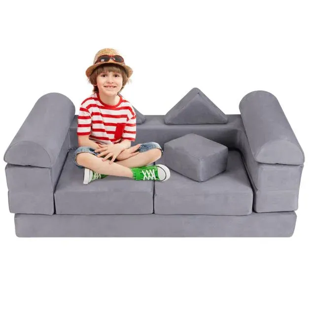 9 Piece Montessori Modular Soft Play Set | Foam Blocks | Sofa Chair | Ballpit | Grey