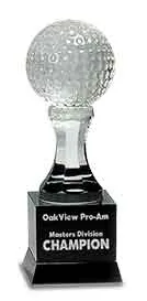9" Crystal Golf Ball on Black Pedestal Base