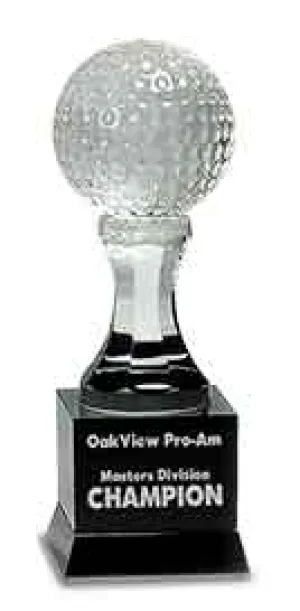 9" Crystal Golf Ball on Black Pedestal Base