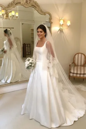 A-line Minimalist Satin Bride Dresses with Pockets