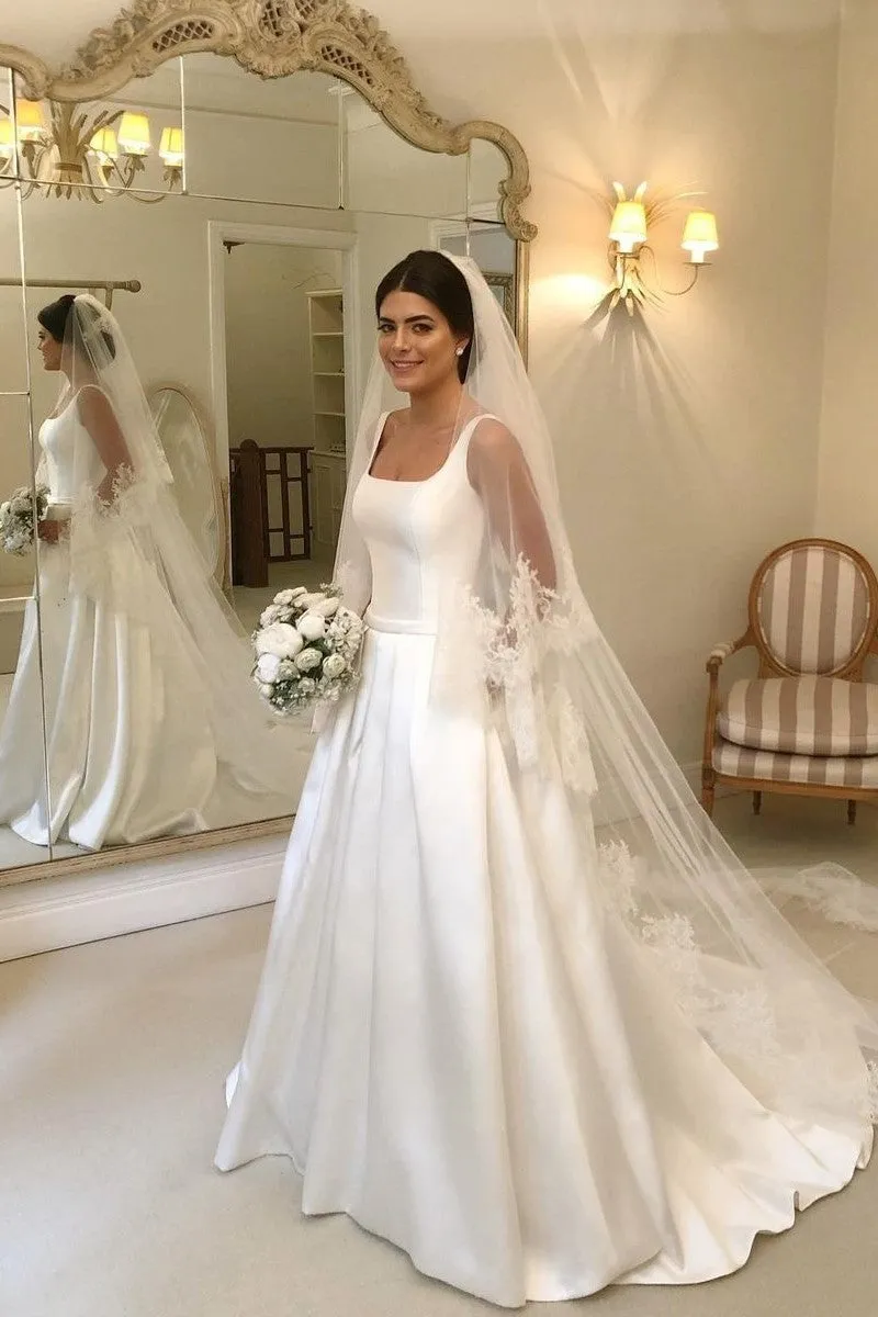 A-line Minimalist Satin Bride Dresses with Pockets