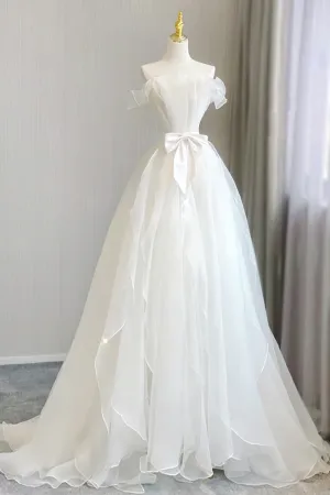 A Line Organza White Long Prom Dress, White Long Formal Dress APP0895