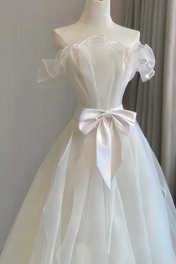 A Line Organza White Long Prom Dress, White Long Formal Dress APP0895