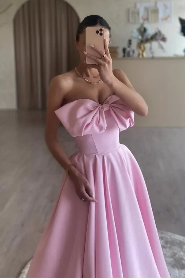 A Line Pink Satin Long Prom Dress, Pink Long Formal Dress APP0980