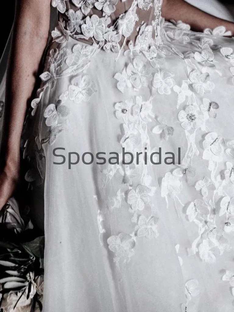 A-line Sweatheart Appliques Beach Long Modest Wedding Dresses WD0538