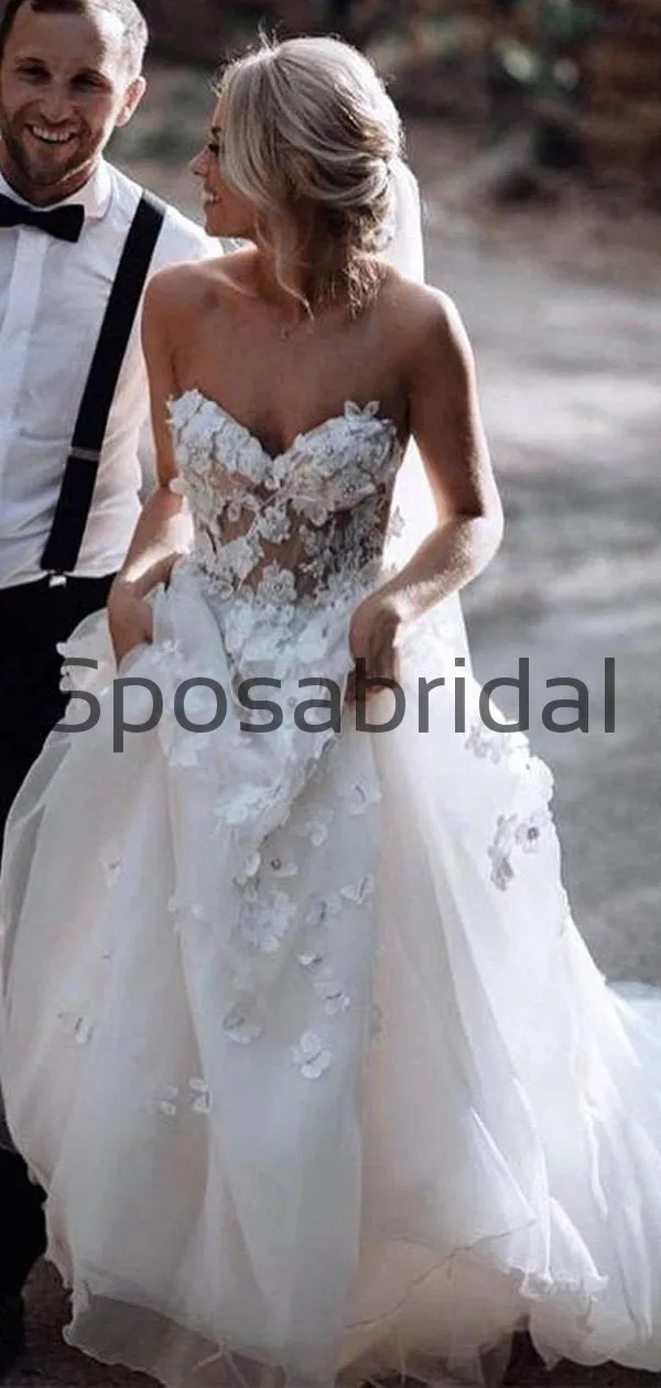 A-line Sweatheart Appliques Beach Long Modest Wedding Dresses WD0538