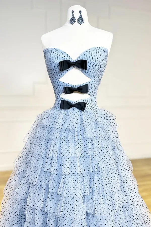 A Line Sweetheart Neck Tulle Blue Long Prom Dress, Blue Long Formal Dress APP0894