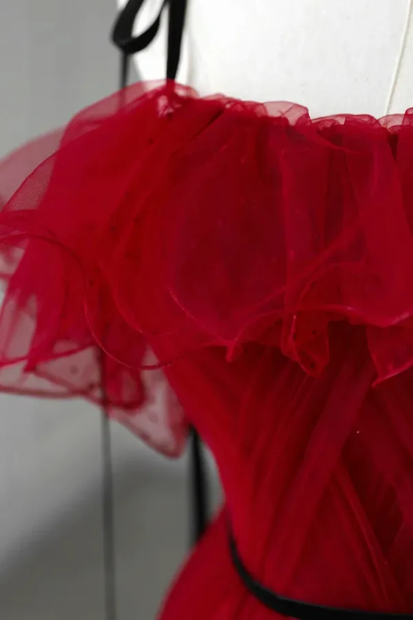A Line Tulle Burgundy Long Prom Dress, Burgundy Long Formal Dress APP1021