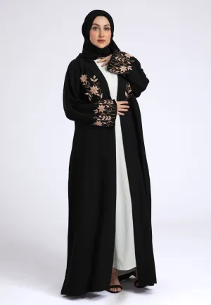 Aaliya Peach Embroidered Open Abaya