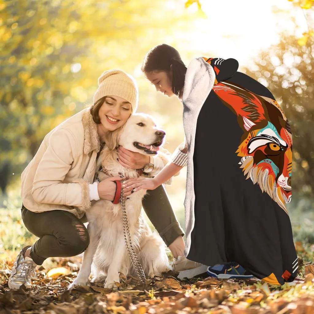 Abstract Wolf Hooded Blanket