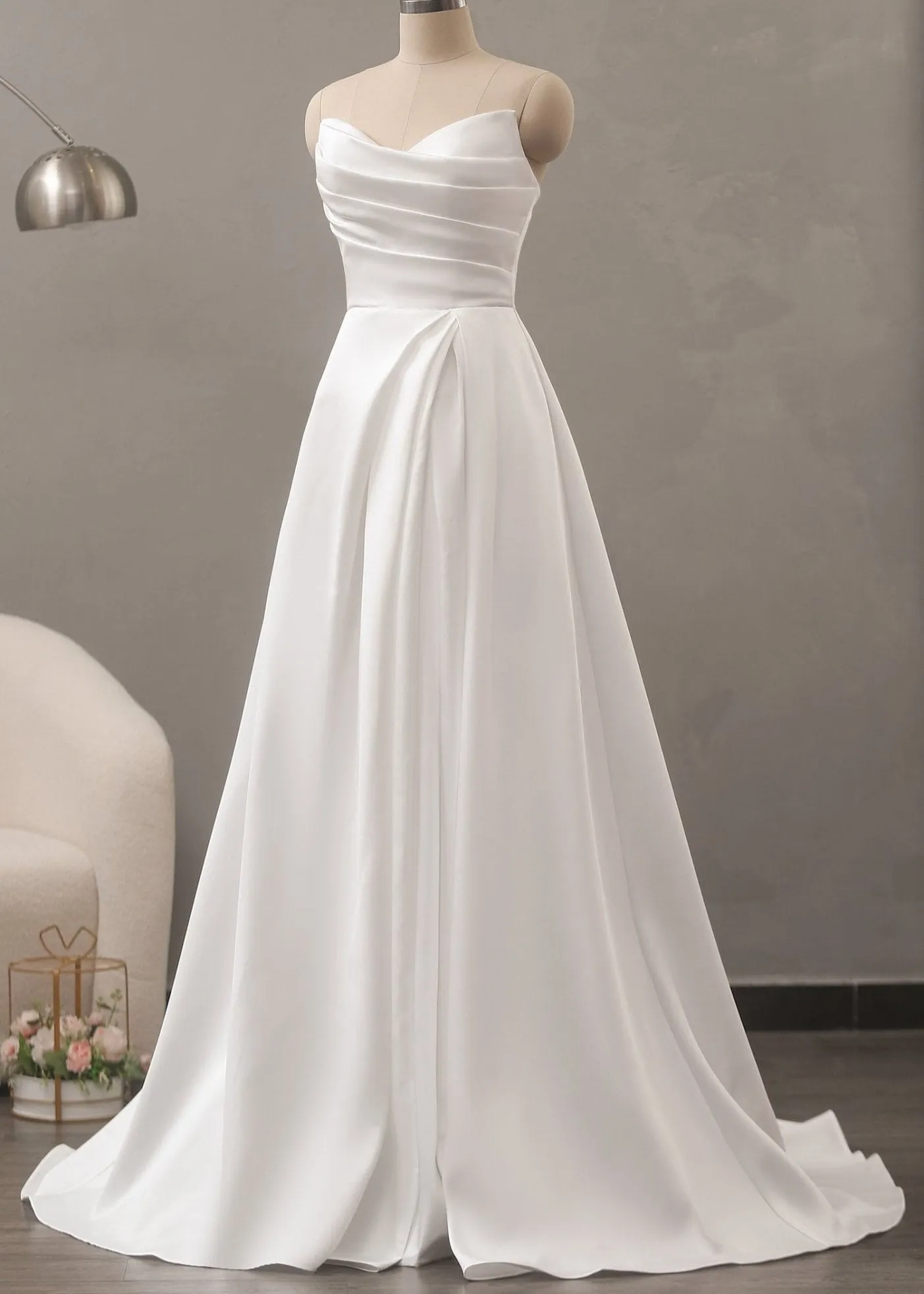 Adelaide Ivory Mikado A-Line wedding gown s16-18 with split