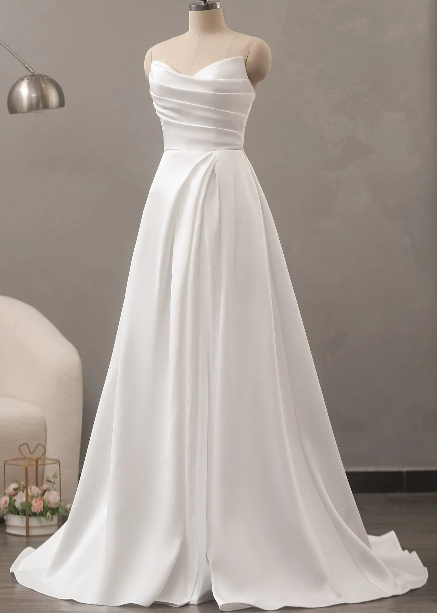 Adelaide Ivory Mikado A-Line wedding gown s16-18 with split