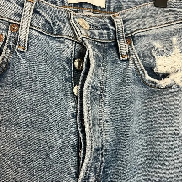 AGOLDE Nico High Rise Slim Rooted Step Frayed Hem Distressed Jeans blue size 23