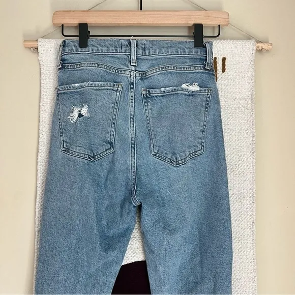 AGOLDE Nico High Rise Slim Rooted Step Frayed Hem Distressed Jeans blue size 23