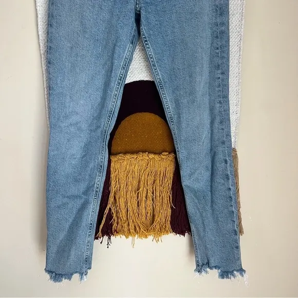AGOLDE Nico High Rise Slim Rooted Step Frayed Hem Distressed Jeans blue size 23