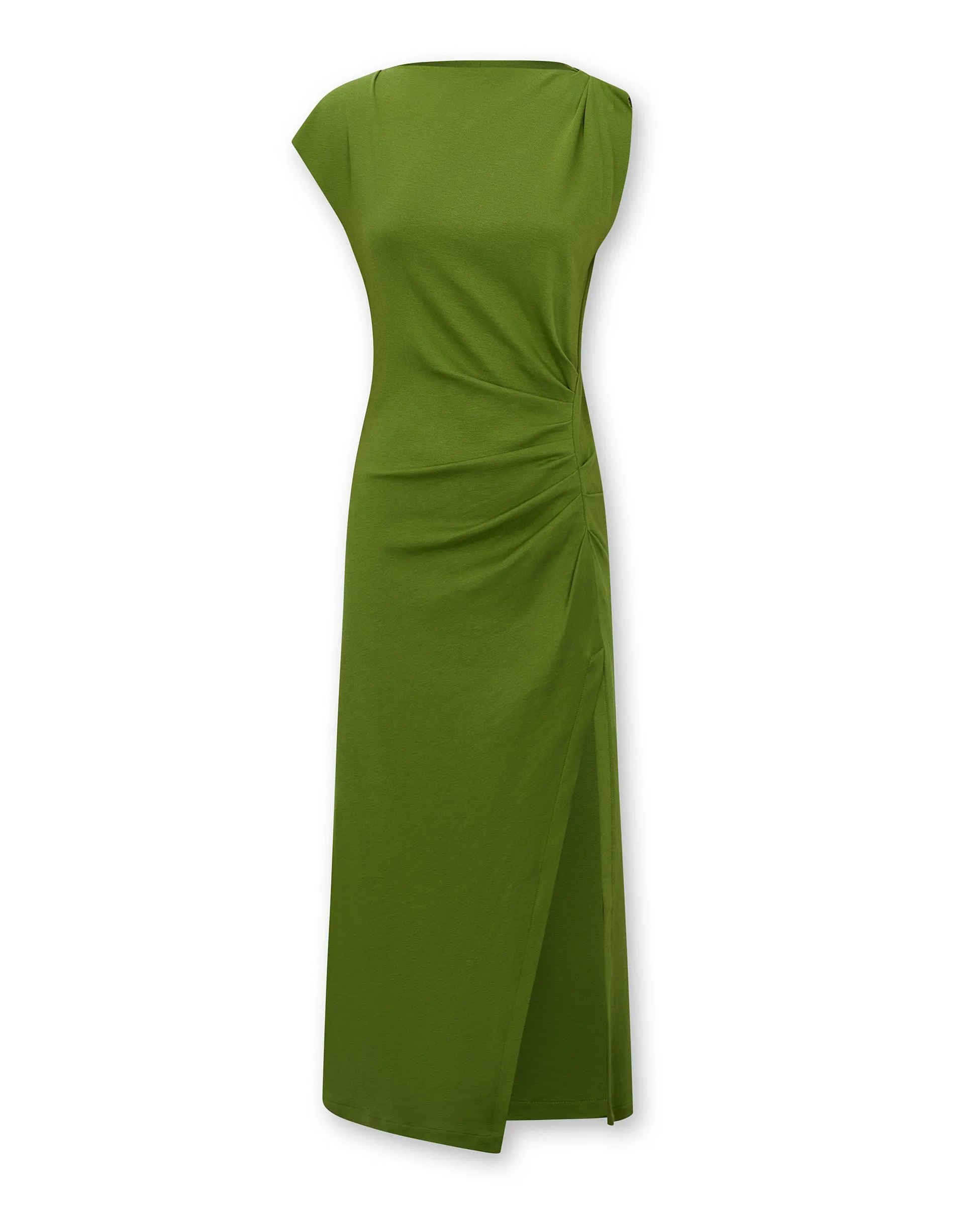 ALLIE | Green Draped Cotton Midi Dress