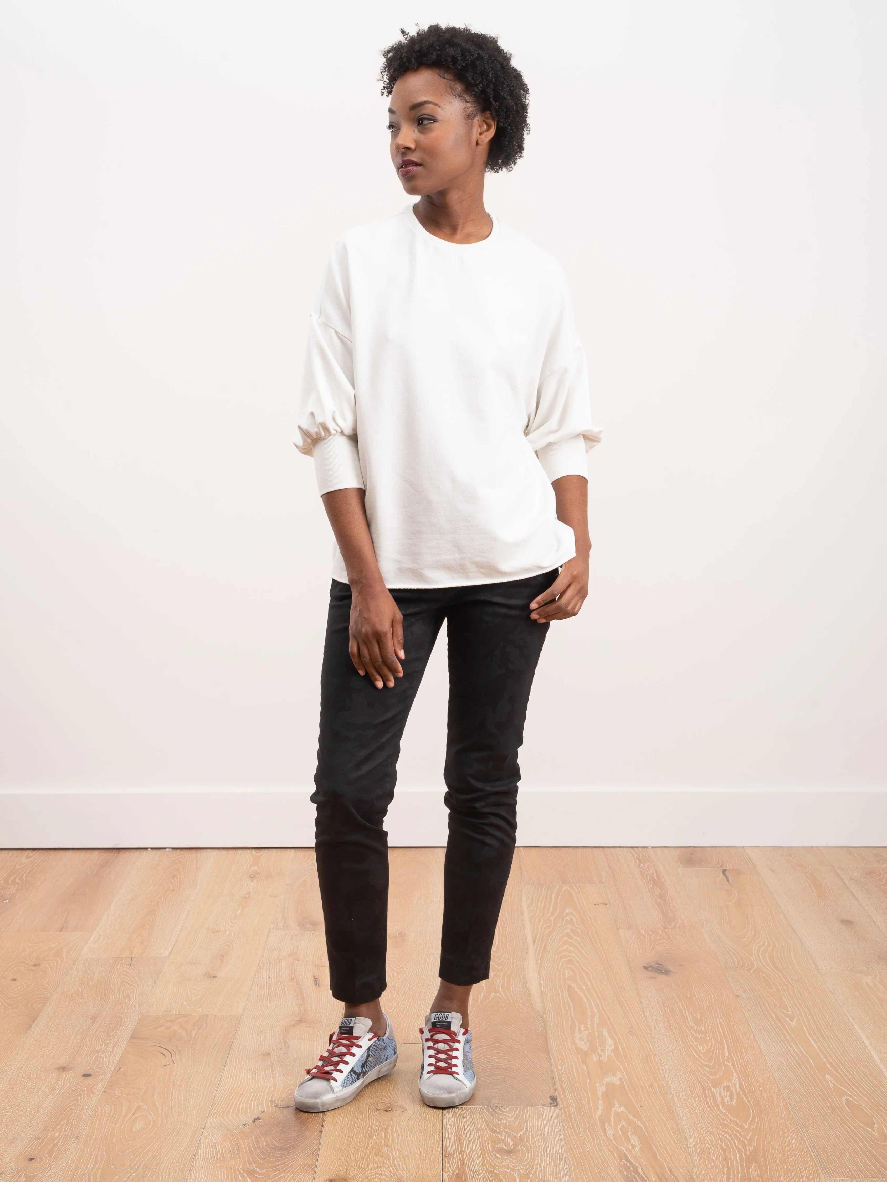 angela blouson sleeve crew - soft white