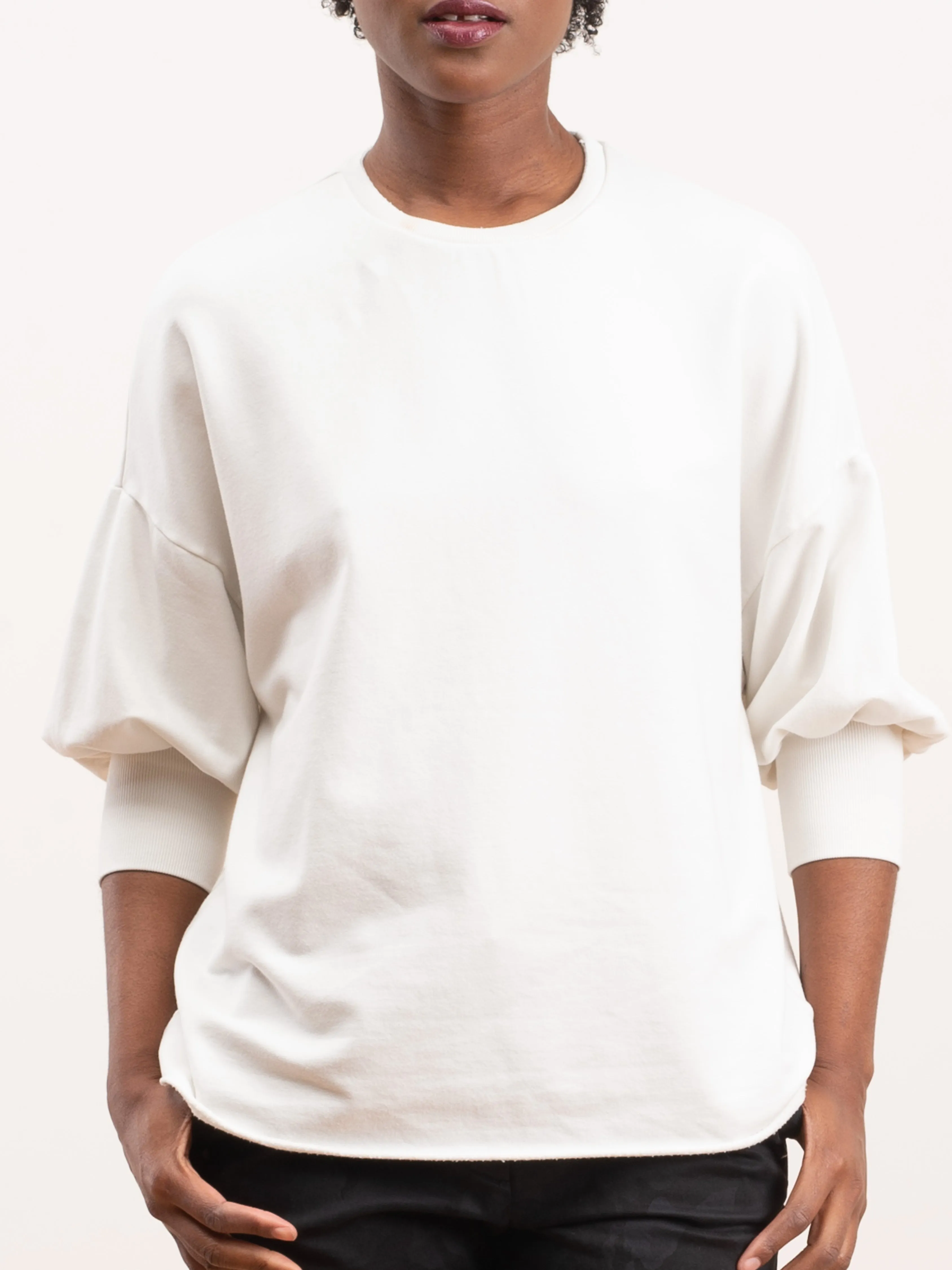 angela blouson sleeve crew - soft white