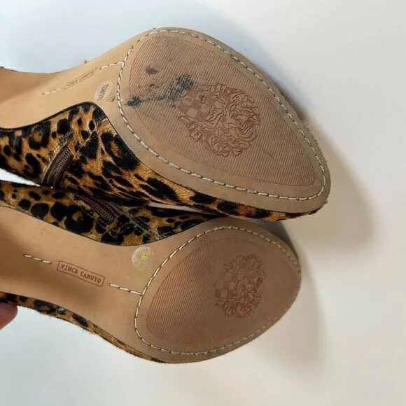 Animal Print Stiletto Ankle Boot Heel Calf Hair Leopard Cheetah Round Toe US 7.5