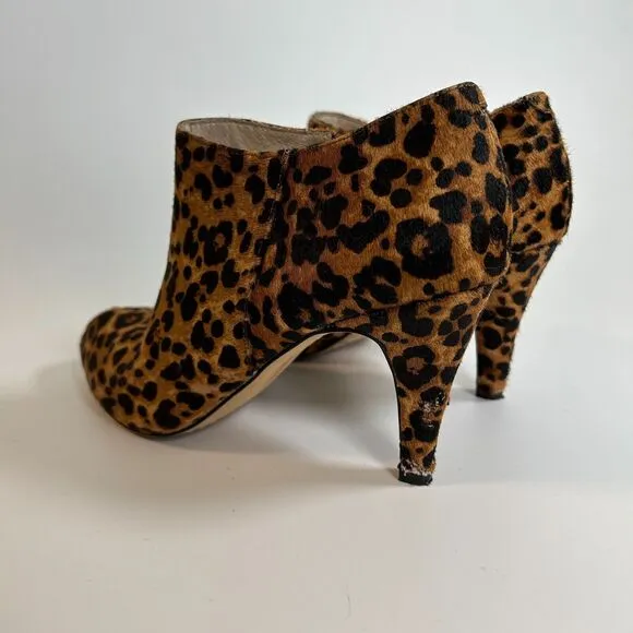 Animal Print Stiletto Ankle Boot Heel Calf Hair Leopard Cheetah Round Toe US 7.5