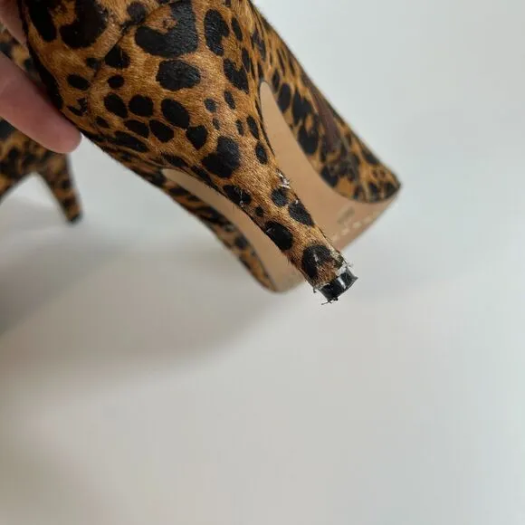 Animal Print Stiletto Ankle Boot Heel Calf Hair Leopard Cheetah Round Toe US 7.5