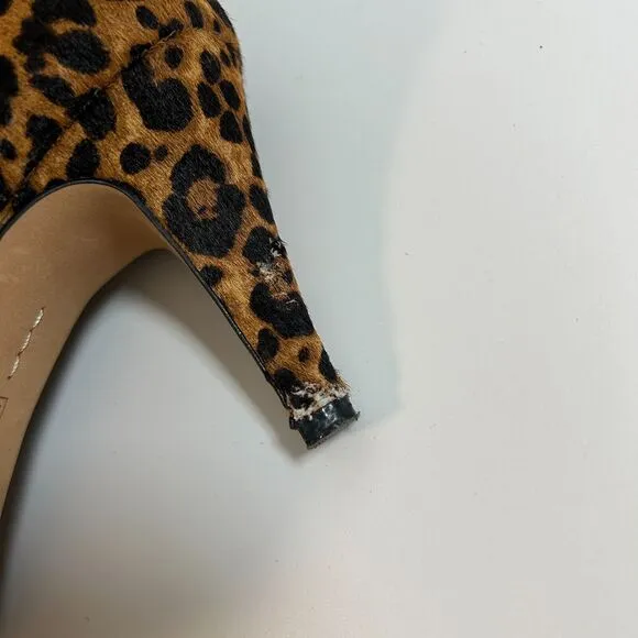 Animal Print Stiletto Ankle Boot Heel Calf Hair Leopard Cheetah Round Toe US 7.5