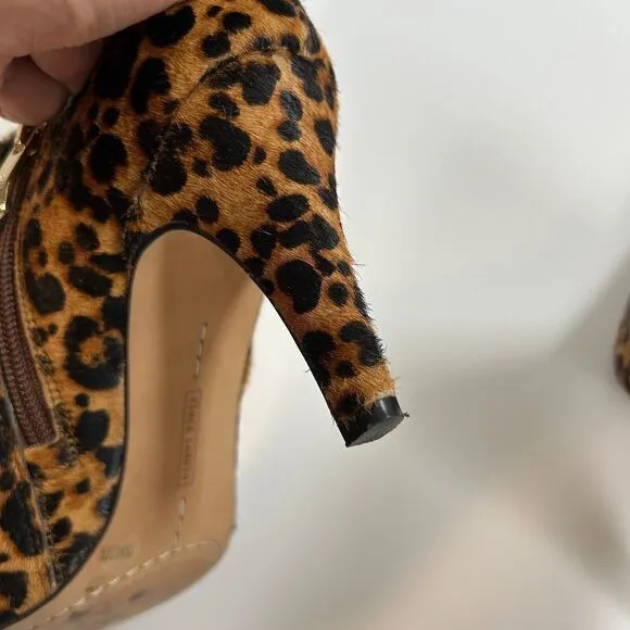 Animal Print Stiletto Ankle Boot Heel Calf Hair Leopard Cheetah Round Toe US 7.5