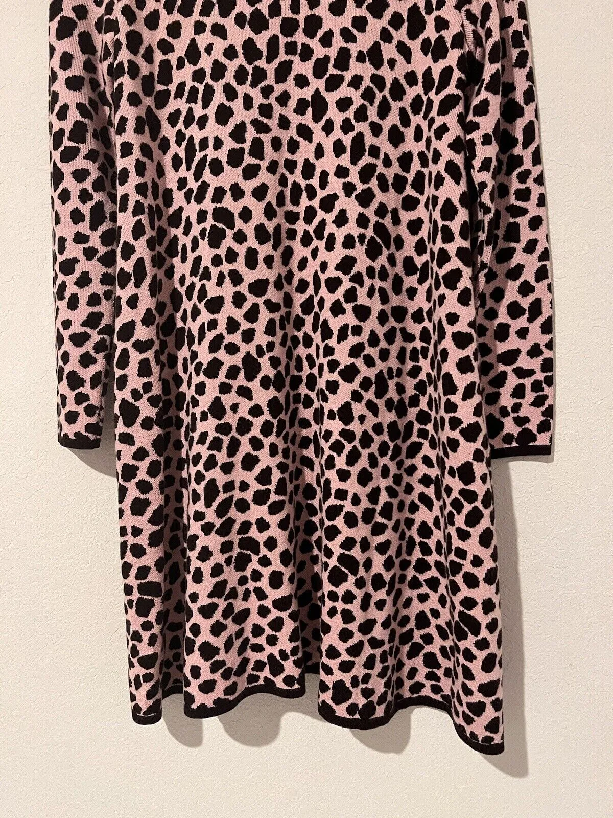 ANN TAYLOR Knit Sweater Dress Sz M Pink Brown Animal Print Long Sleeve Mock Neck