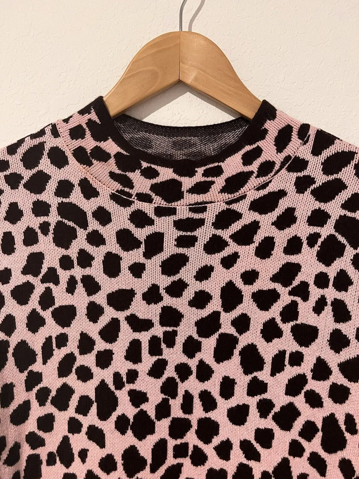 ANN TAYLOR Knit Sweater Dress Sz M Pink Brown Animal Print Long Sleeve Mock Neck