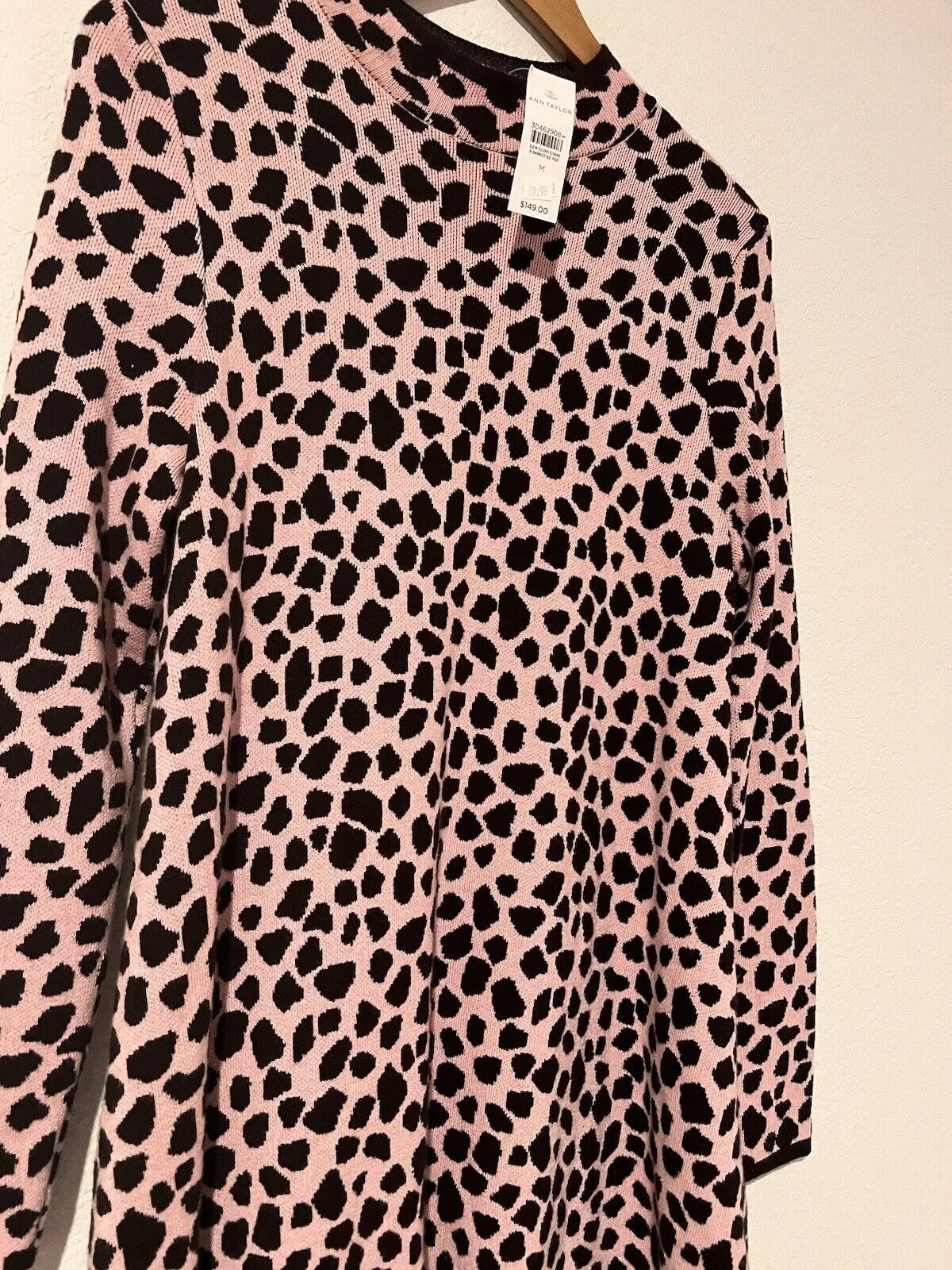 ANN TAYLOR Knit Sweater Dress Sz M Pink Brown Animal Print Long Sleeve Mock Neck