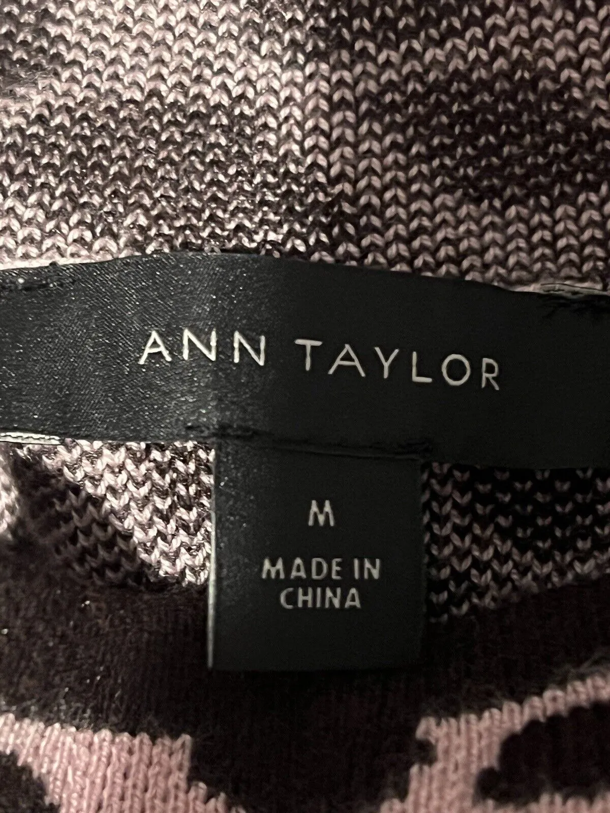 ANN TAYLOR Knit Sweater Dress Sz M Pink Brown Animal Print Long Sleeve Mock Neck