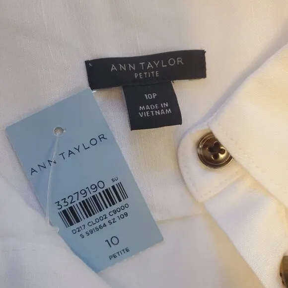 Ann Taylor Linen Wrap Shirt Dress Sz 10P White Summer Office Spring 2024 NWT