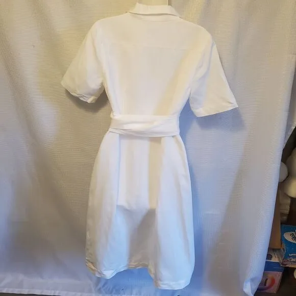 Ann Taylor Linen Wrap Shirt Dress Sz 10P White Summer Office Spring 2024 NWT