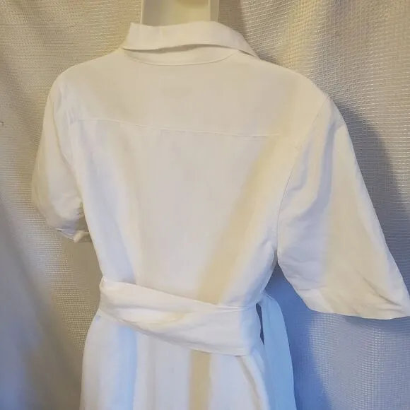 Ann Taylor Linen Wrap Shirt Dress Sz 10P White Summer Office Spring 2024 NWT